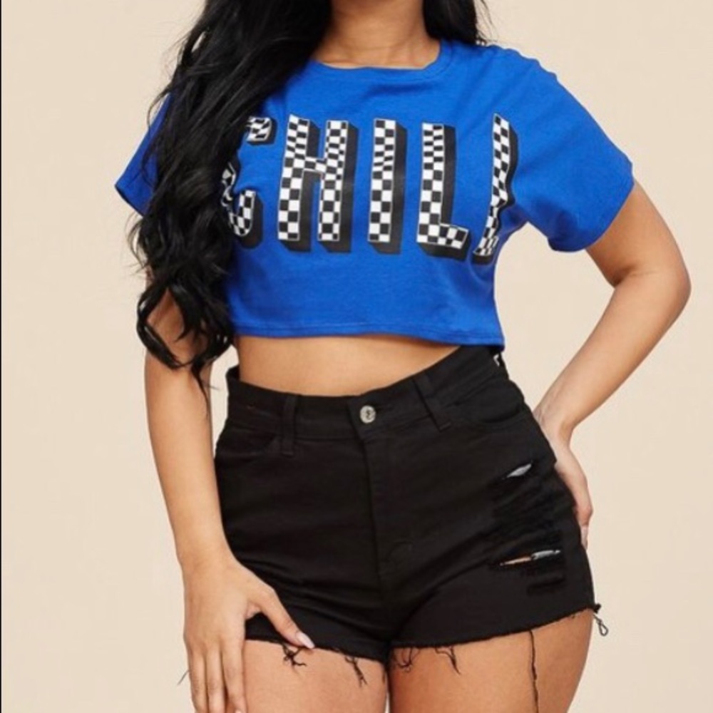 Royal Blue Netflix & Chill Crop Top